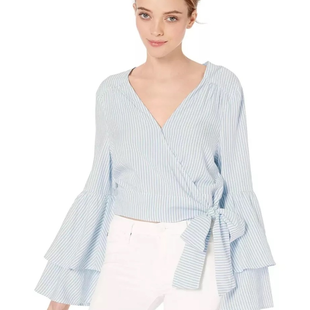 Jack By BB Dakota Light Blue and the White Striped Wrap Blouse - Size Small